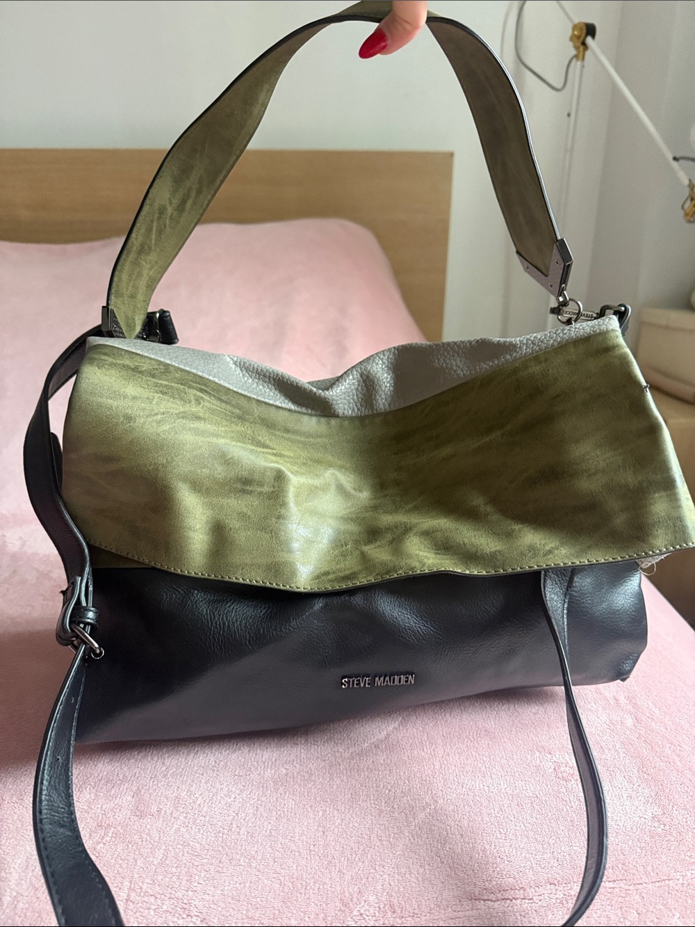 Steve Madden Olive Green and Black Shoulder Bag